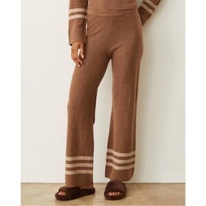 Monrow Plush Cozy Strip Sweat Pants Straight Leg Latte Brown Casual Small